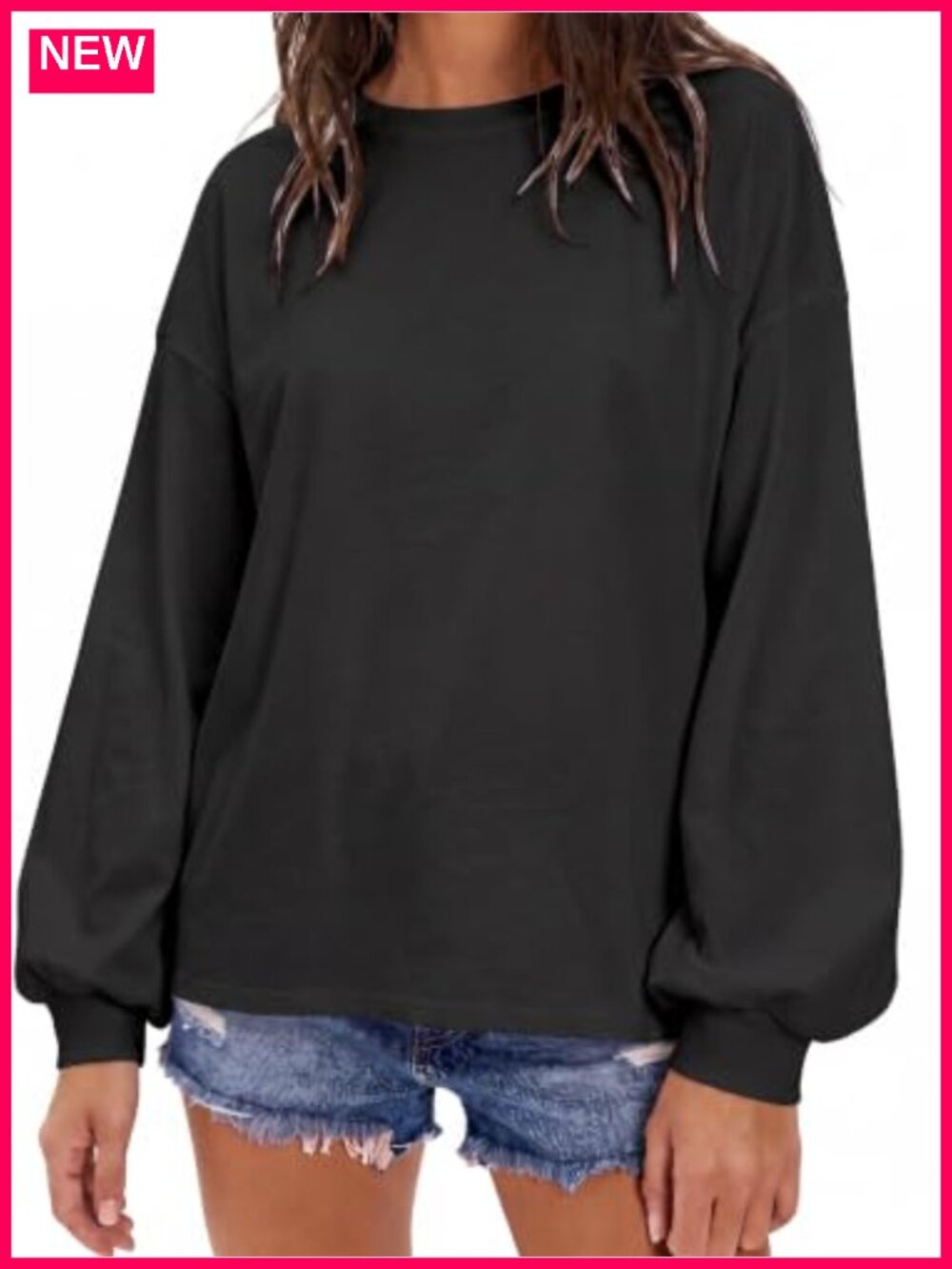 Oversized Lantern Long Sleeve Tee Loose Fit Crew Neck Top